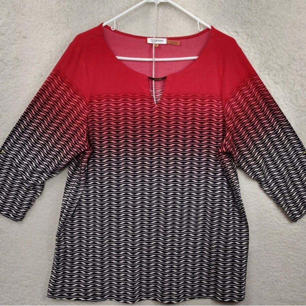 Calvin Klein Ombre Long Sleeve  Button Down Kimono Collar Blouse 1X